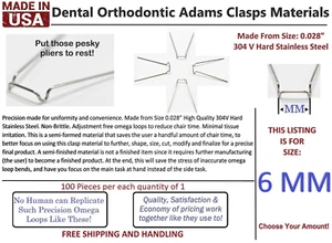 Size 6 mm Orthodontic Dental Adams Clasps Wires + 100 pieces + Free Shipping! - Picture 1 of 7