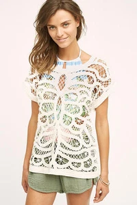 Anthropologie Sweater S ISY & KI Pullover RAVEL Open Crochet Cotton Cover Up NWT - Picture 1 of 5