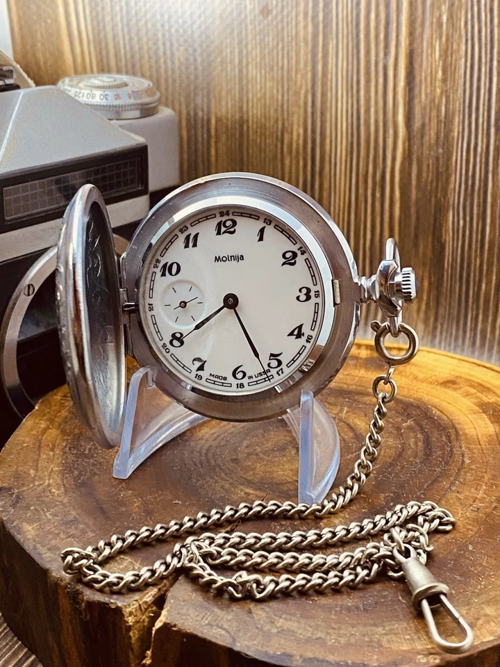 Vintage Military Molnija Pocket Watch 50mm Molnija 3602 Soviet USSR #6996 - Image 1 of 4