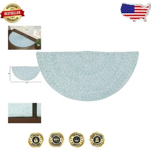 Chic Braided Cotton Area Rug - Turquoise Checkered Design, 20" x 40" Semicircle - Picture 1 of 8