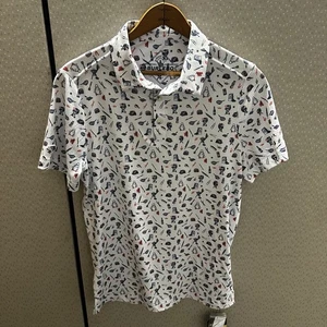 Burlebo Poloshirt Small weiß Golf Performance All Over Print Grill Steak - Bild 1 von 7