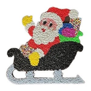 Vintage geschmolzen Kunststoff Popcorn Weihnachtsmann im Schlitten Weihnachtsdeko 19,5" - Bild 1 von 10