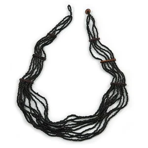 Mehrstrangige geschichtete schwarze Glasperlen Halskette - 66 cm L - Bild 1 von 6