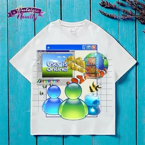 Y2K Aesthetic Frutiger Aero MSN Icon Graphic T-Shirt, Frutiger Aero CYBERCORE - Bild 1 von 4