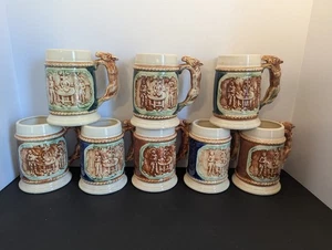 Vintage Donkey Handle Cowboy Stein- Wild West Saloon- Made in Japan 5.5x3 Set/8 - Picture 1 of 24