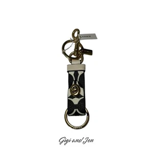 Coach Trigger Snap Bag Charm In Signature Keychain Canvas Gold/Black Chalk Multi - Picture 1 of 6