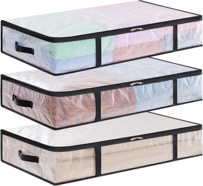 3 Pezzi Scatole per Vestiti Trasparente 60L, Contenitori Sottoletto Pieghevole C - Immagine 1 di 4