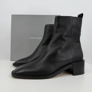 Everlane The City Boot in Black Leather sz 8 Women's Side Zip Block Heel Ankle - Picture 1 of 9
