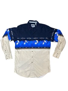 Cumberland Outfitters Western Pearl Snap camicia uomo grande azteco rodeo blu - Foto 1 di 3