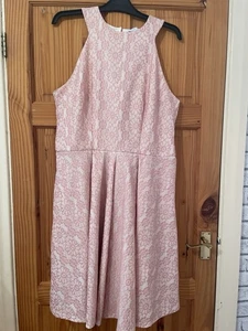 NEXT TALL PINK WHITE SLEEVELESS LACE LOOK LINED DRESS UK 18 WEDDING CASUAL - Picture 1 of 9