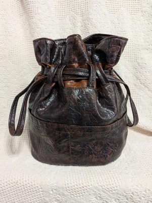 643 Vtg 1960s Vinal Lg Bucket Bag Dark Brown &Light Brown Excellent Condition - Image 1 of 4