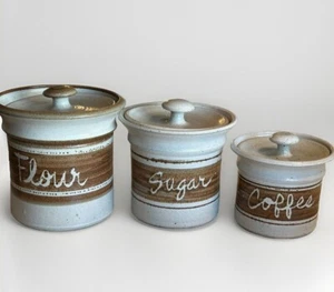 Set 3 Bidoni Ceramica Gres Vintage Farina Zucchero Caffè Cucina Conservazione - Foto 1 di 6
