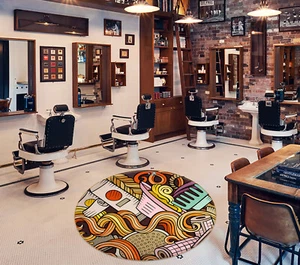 3D Pattern G18 Barber Shop Non Slip Rug Room Mat Round Elegant Photo Carpet - Picture 1 of 4