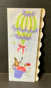 VTG Sunshine Embossed Birthday Card Adorable Couple Hot Air Balloon Purple Pink - Picture 1 of 3