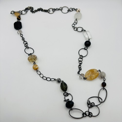 VETEMENTS Collana di perle acriliche stazione pietre preziose catena metallo pistola 34"