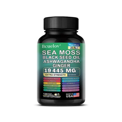 BCUELOV Sea Moss,Black Seed Oil,Ashwagandha,Ginger Capsules- Immune & Thyroid Care