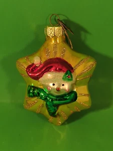 Vintage Thomas Pacconi 3.5" D Snowman on Gold Star Blown Glass Ornament - Picture 1 of 3