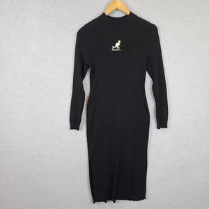 Kangol x HM Dress Womens Medium Black Ribbed Bodycon Knit Long Sleeve High Neck - Picture 1 of 12