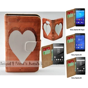 Funda protectora tipo billetera para teléfono móvil con tema cardíaco de madera impreso con tema cardíaco - Imagen 1 de 3
