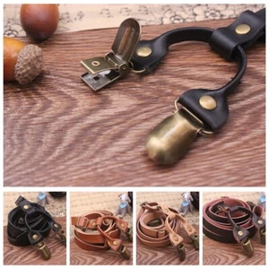 Adjustable Mens Genuine Leather Wedding Party Suspenders Y-Back Clip-On Braces - Picture 1 of 11