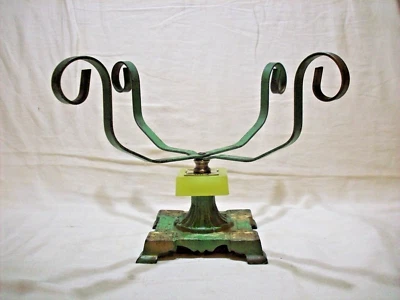 ANTIGUO SOPORTE PARA PECERA VINTAGE HIERRO FUNDIDO HOUZE VIDRIO ESPACIADOR URANIO BRILLO Foto 1 de 4