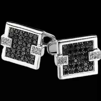 Gemelos enchapados en oro blanco de 14k para hombre diamante negro redondo creado en laboratorio redondo de 2 quilates Foto 1 de 3