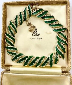 Vintage signed Jewelcraft Enamel & Gold tone Necklace - Picture 1 of 8