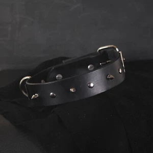 Studded Leather Dog collar. 1.5” inch Wide. Spike Design. BLACK & Chrome - Picture 1 of 7