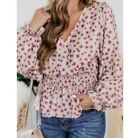 Pink Lily Once Upon A Dream Taupe Floral Ruffle Sleeve Blouse Top Size M