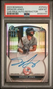 2023 Bowman Chrome 1st Prospect Auto Refractor Spencer Jones RC /499 PSA 10 - Picture 1 of 2