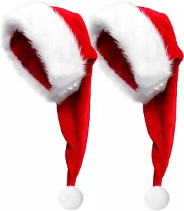 2 Pack Long Red Santa Hats for Adult Men Women Christmas Party Xmas Holiday Hat - Picture 1 of 12