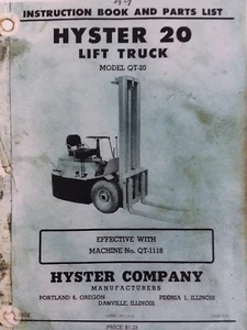Hyster 20 Lift Truck Forklift QT-1118 Owner & Parts Manual Fork Industrial Farm - Picture 1 of 3