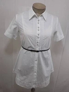 Jkdanny Womens Vintage Western Sheer Belt Pleat Blouse White Shirt M Button Down - Picture 1 of 10