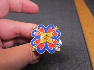 Gorgeous RARE Loulou de la Falaise cocktail ring size 7 blue orange enamel - Picture 1 of 4