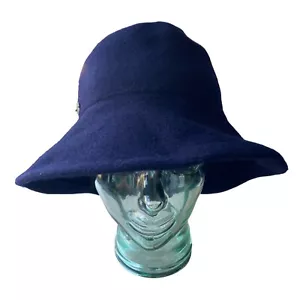 Karen Kane Women's One Size Blue Boiled Wool Floppy Hat Bucket Hat Adjustable - Picture 1 of 8