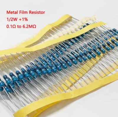 MARKENLOS/GENERISCH 50 Stück Metallfilm Widerstand 1/2W 0,5W 1% Toleranz 0,1 Ohm bis 6,2M Ohm