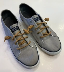 Sperry Top Sider Women’s 9M Gray Boat Shoes Deck Leather Laces Nautical Preppy - Picture 1 of 11
