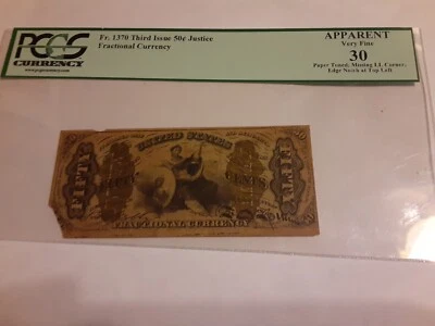 50c Fractional Currency 3rd Issue FR#1370 Justice PCGS Very Fine 30 - Image 1 of 4