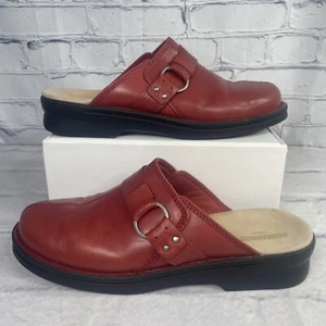 Clarks Womens Patty Lorene Mules Size 9.5 Shoes Red Leather Slip On Buckle - Picture 1 of 12