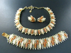 Vintage CORO Halskette Armband Ohrringe Set Parure braun beige Thermoset  - Bild 1 von 10