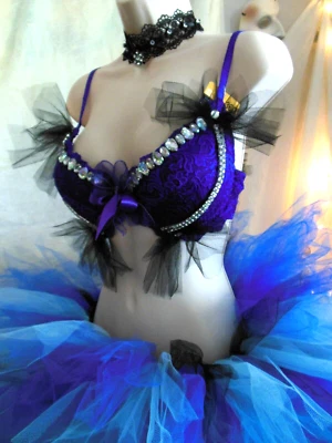 VIOLET CASTLE COSTUMERY EDC Custom Purple Lace Bra Top Rhinestones 36C NWT - Image 1 of 4