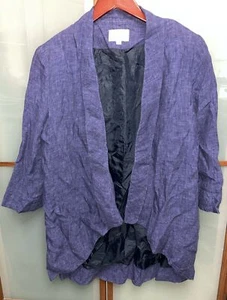 Alberto Makali Vintage 80s Blue Linen Open Front Sport Coat Blazer Jacket Size M - Picture 1 of 5