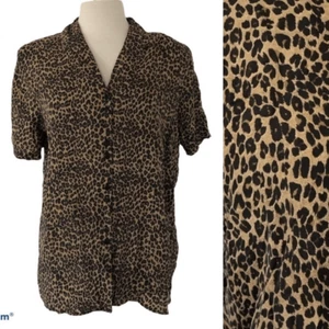 Vintage Animal Print 100% Silk Button Down Shirt Top Brown Women Size Medium - Picture 1 of 10