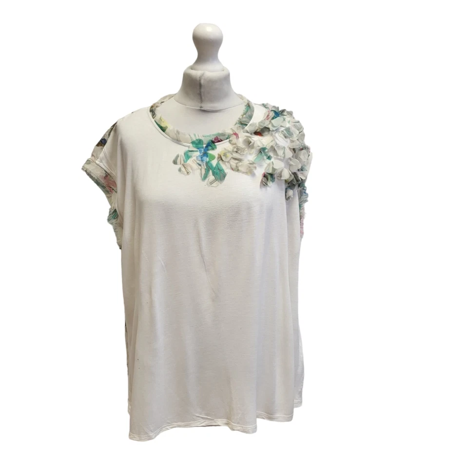 Ted Baker Floral Top T Shirt White Floral Sheer Back Short Sleeve Women's 4 UK L - Image 1 of 4