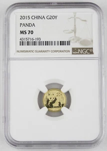 China 2015 20 Yuan 1/20 Troy Oz 999 Gold Panda Coin GEM BU+ NGC MS70 - Picture 1 of 4