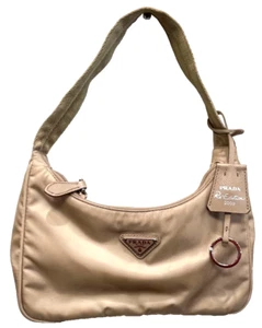 Vintage Prada Re-Edition 2000 Nylon Shoulder Mini Bag Logo Triangle Beige - Bild 1 von 11