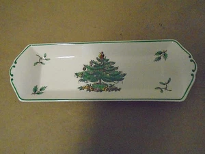 Spode Christmas Tree Pickle Candy Nut Dish Plate England S 3324 T Green Oblong - Picture 1 of 3