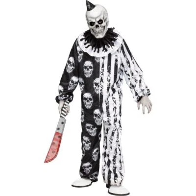 Child Evil Skele-Klown Jumpsuit Skull Mask Boys Halloween Costume M-L Fun World - Image 1 of 3