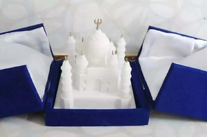 Estatua de mármol blanco de 4" Taj Mahal pieza de exhibición hecha a mano arte del amor regalo de aniversario - Imagen 1 de 7