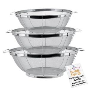 U.S. Kitchen 3pc Colander Set, Stainless Steel Mesh Strainer Net Baskets 3 4 5qt - Picture 1 of 5